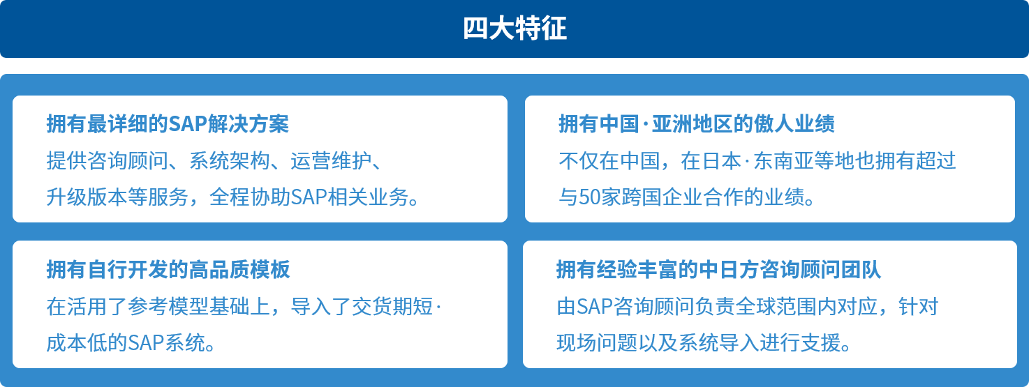 SAPトータルソリューション提供 中国・アジアでの実績 高品質な自社開発テンプレート 経験豊富な日本人・中国人コンサルタント