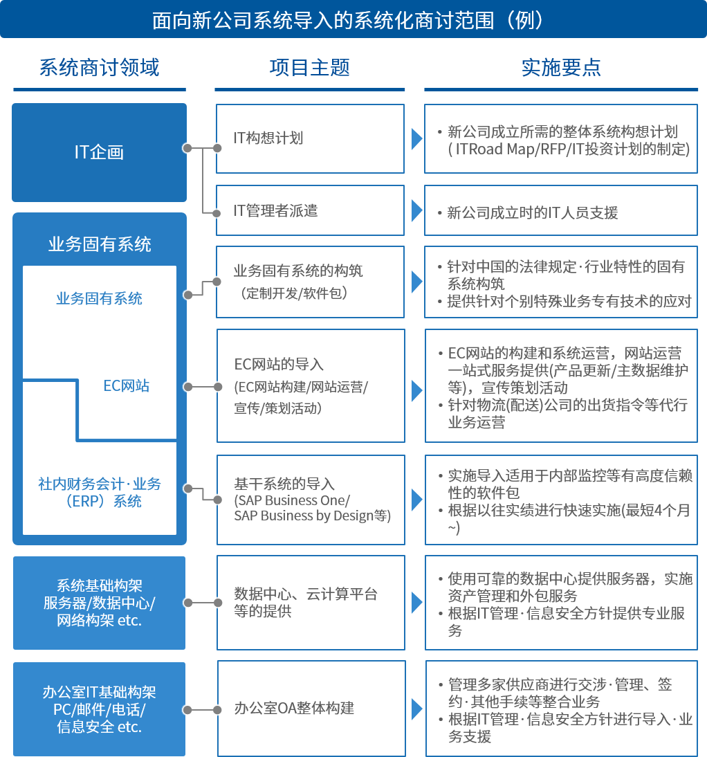 面向新公司系统导入的系统化商讨范围（例）